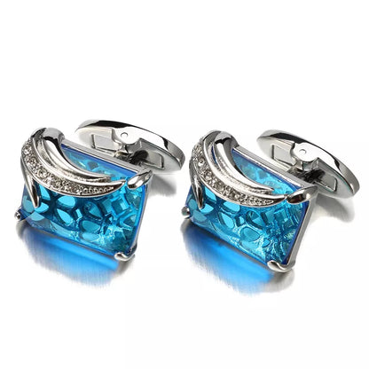 Low-Key Luxury Blue Glass Cufflinks for Mens Lepton Brand High Quality Square Crystal Cufflinks Shirt Cuff Links Relojes Gemelos