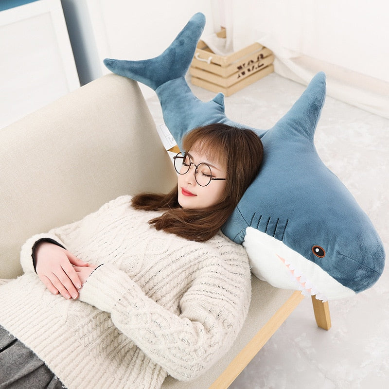 1pc 80/100cm Big Size Shark Plush Toy Soft Stuffed Speelgoed Animal Reading Pillow for Birthday for Children