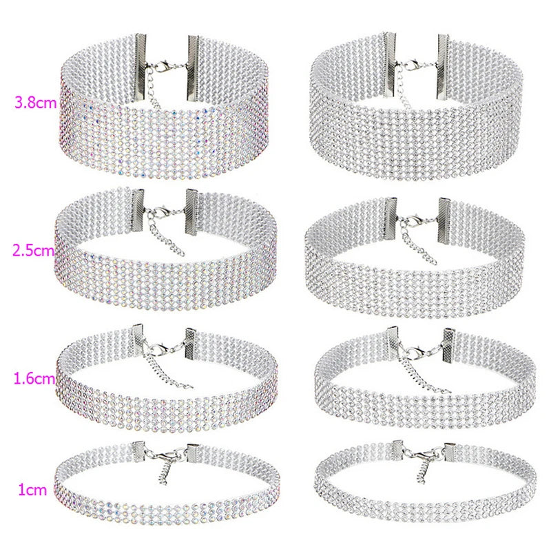 SUMENG 2024 European Style Women Bundle Neck Element Necklace Jewelry Punk Hip Hop Choker Inlay Rhinestone Collar