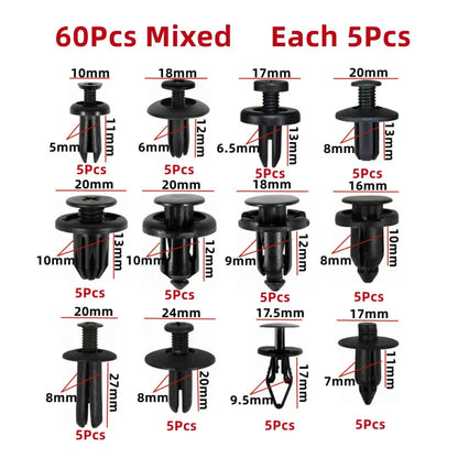 60Pcs 5mm 6mm 7mm 8mm 9mm 10mm Hole Car Bumper Rivet Fastener Auto Fender Trim Panel Screw Clips for Honda Nissan Toyota Hyundai