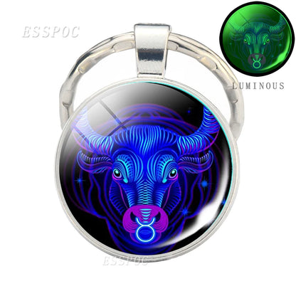 Luminous 12 Zodiac Signs Keychain Constellation Key Chain Leo Libra Virgo Sagittarius Zodiac Jewelry Birthday