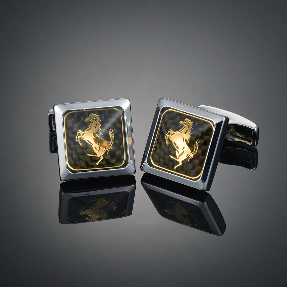 Novelty Luxury Quality Copper Carbon Fibe/ Red Wood/Crystal Cufflinks Design for Mens French Suit Accessories Jewellery Gemelos