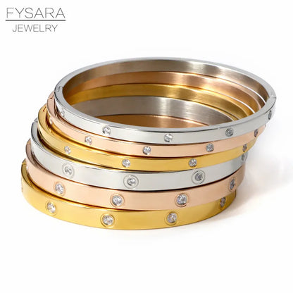FYSARA Luxury Brand Crystals Love Bangles Cubic Zirconia Bracelets Couple Luxuxy Jewelry Stainless Steel Bangles for Women