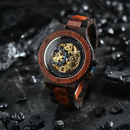 Wooden Automatic Mechanical Watch Men Wristwatch BOBO BIRD Top Luminous Hands Clock Custom Relogio Masculino