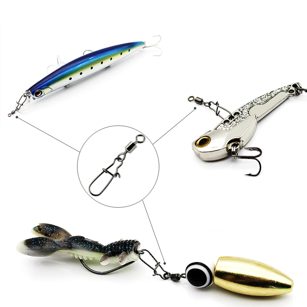 50pcs/1box 2# to 14# Fishing Connector Rolling Swivel Fish Pin Bearing Stainless Steel Snap Hook Lure Tackle Goods for Fishing