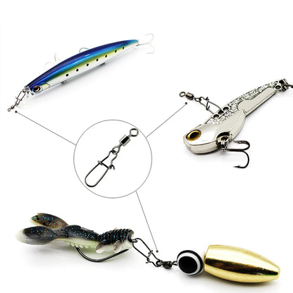 50pcs/1box 2# to 14# Fishing Connector Rolling Swivel Fish Pin Bearing Stainless Steel Snap Hook Lure Tackle Goods for Fishing