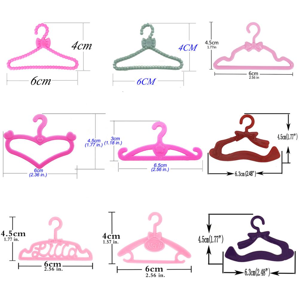 20 Pcs/Lot Cute Mini Hangers Holders Dress Clothes Wardrobe Accessories for Barbie Doll Dollhouse Furniture Pink Purple Red