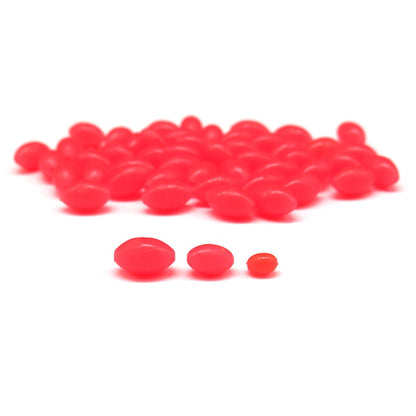 Minfishing 200 Pcs Red Soft Glowing Fishing Beads for Night Fishing Round/Oval Stopper Luminous Beads Fishing Accessories