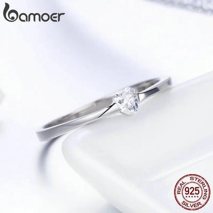 Bamoer 925 Sterling Silver Luminous Finger Ring Simple Heart Wedding Rings for Women Wedding Engagement Jewelry SCR450