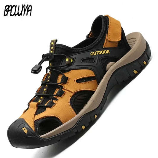Summer Men's Sandals Leather Men Shoes Men Breathable Design Outdoor Men Leather Sandals Fashion Walking Roman Sneakers