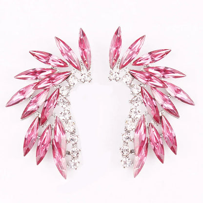 LUBOV Shining Rhinestone Wings Stud Earrings Acrylic Crystal Stone Women Piercing Earrings Trendy Wedding Jewelry Christmas