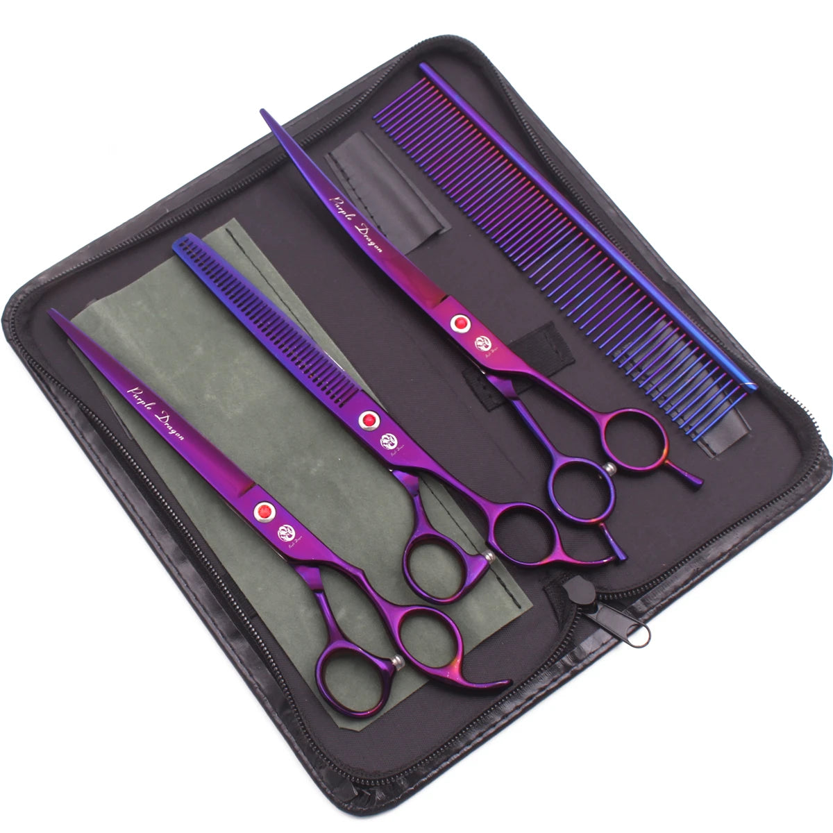 Purple Dragon 8" Stainless Dog Scissors Kit Straight Shears Thinning Shears Curved Shears Pet Scissors Grooming Scissors Z3005