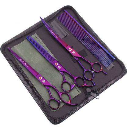Purple Dragon 8" Stainless Dog Scissors Kit Straight Shears Thinning Shears Curved Shears Pet Scissors Grooming Scissors Z3005