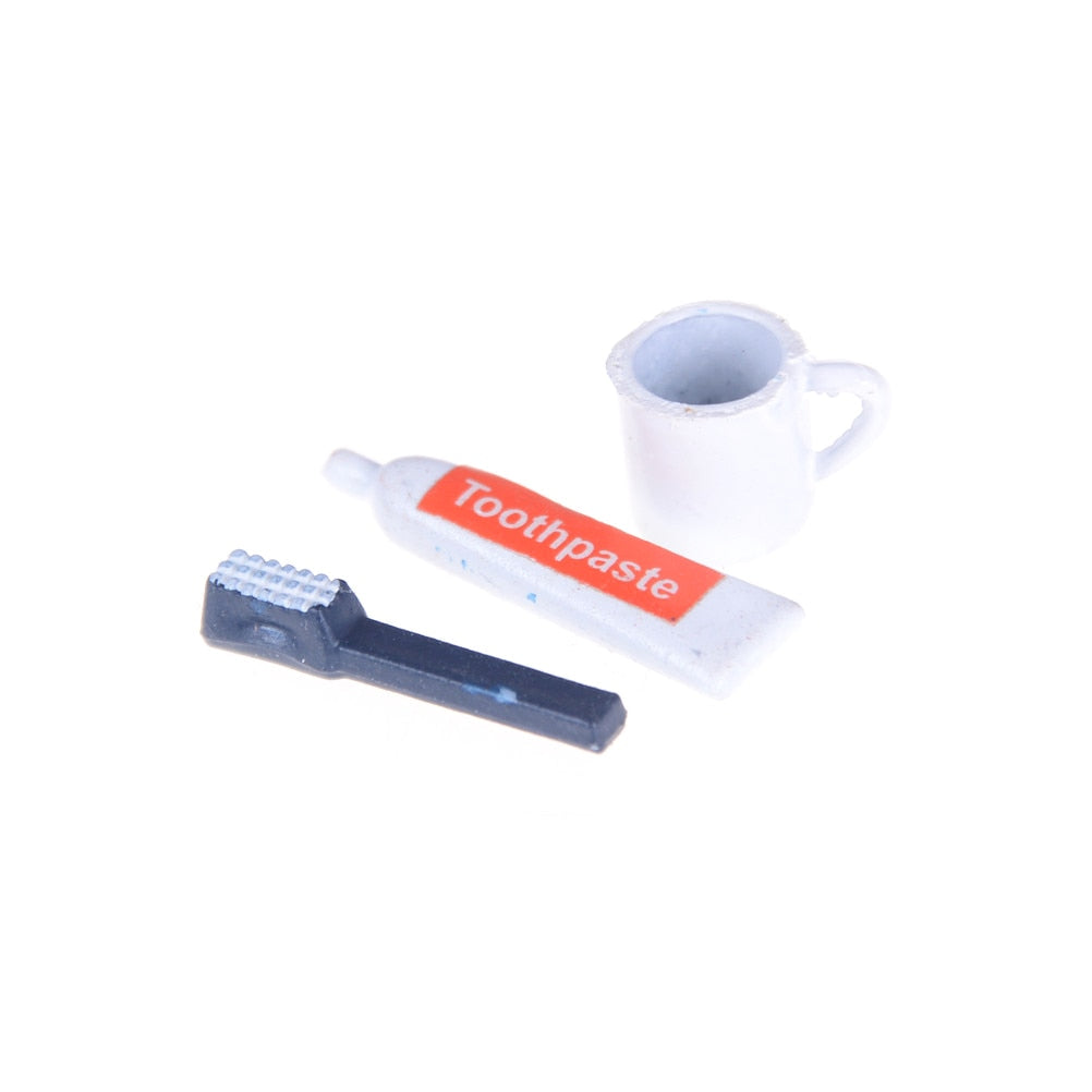 Towel Rack Shower Faucet Tissue Toothbrush Toothpaste Cup Baskets Hair Dryer 1/12 DIY Dollhouse Bathroom Furniture Accessories
