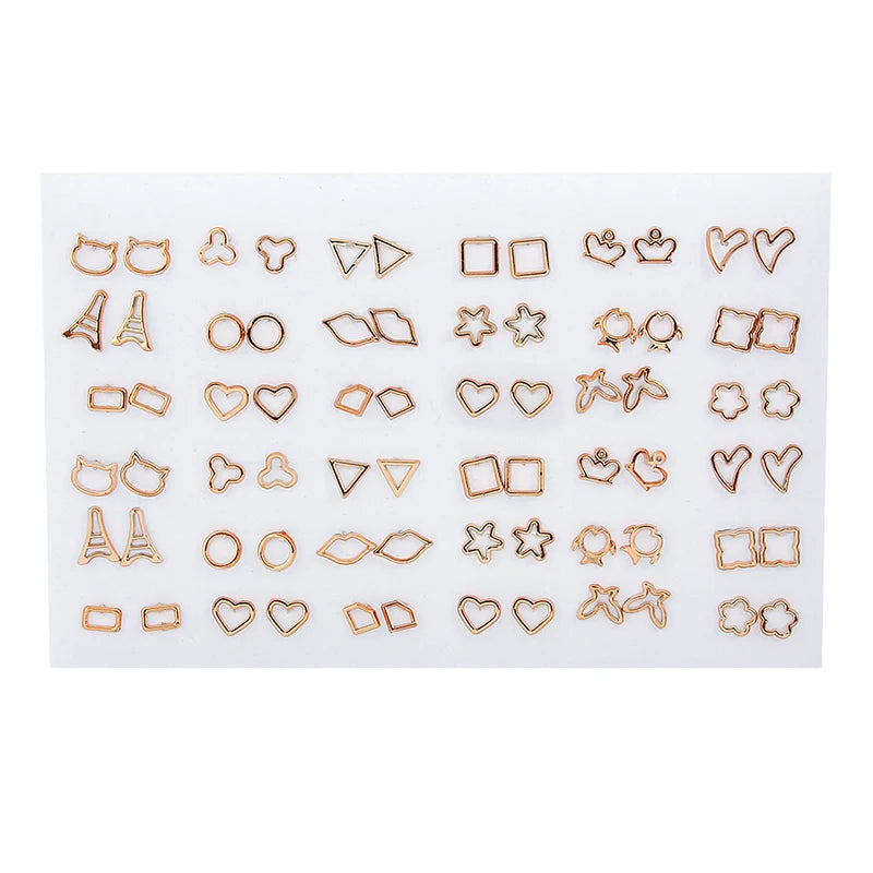 36Pairs/18pairs Earrings Mixed Styles Rhinestone Sun Flower Geometric Animal Plastic Stud Earrings Set for Women Girls Jewelry