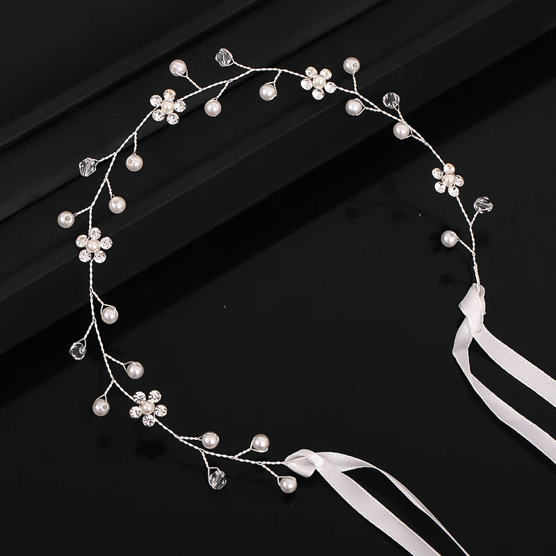 Gold/Silver Color Headbands Bride Hair Accessories Flower Pearl Crystal Hairbands Bridal Tiaras Headpiece Wedding Hair Jewelry