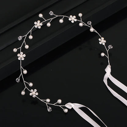 Gold/Silver Color Headbands Bride Hair Accessories Flower Pearl Crystal Hairbands Bridal Tiaras Headpiece Wedding Hair Jewelry