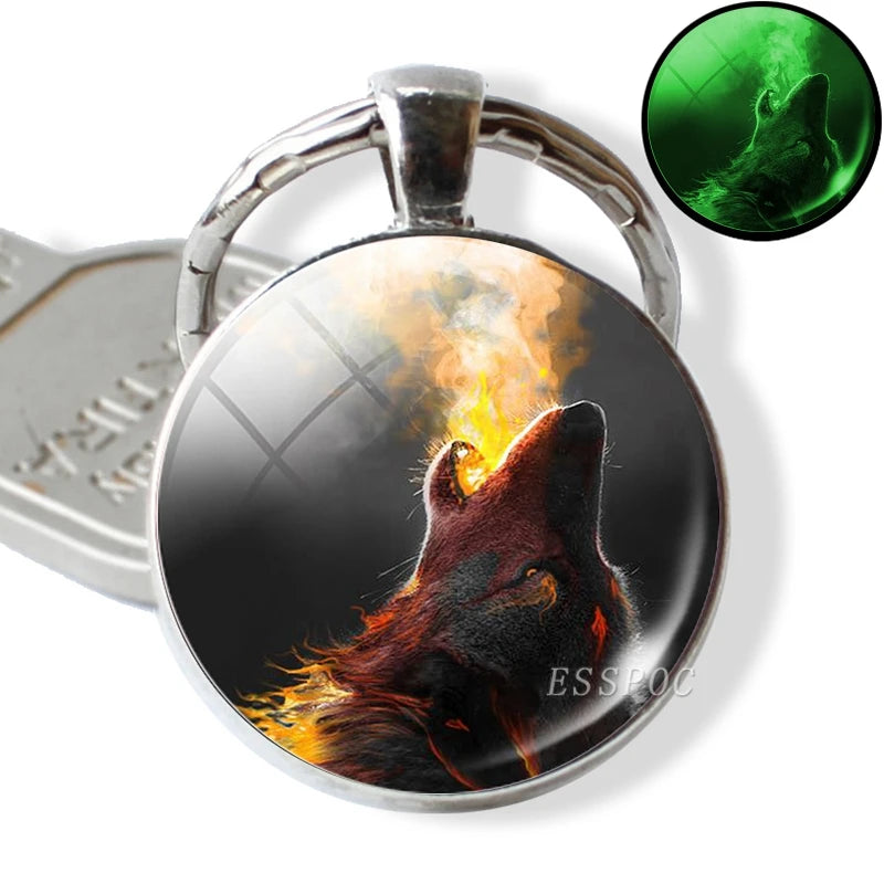 Glow in the Dark Wolf Key Chain Key Rings Holder Luminous Wolf Head Keychain Men Jewelry