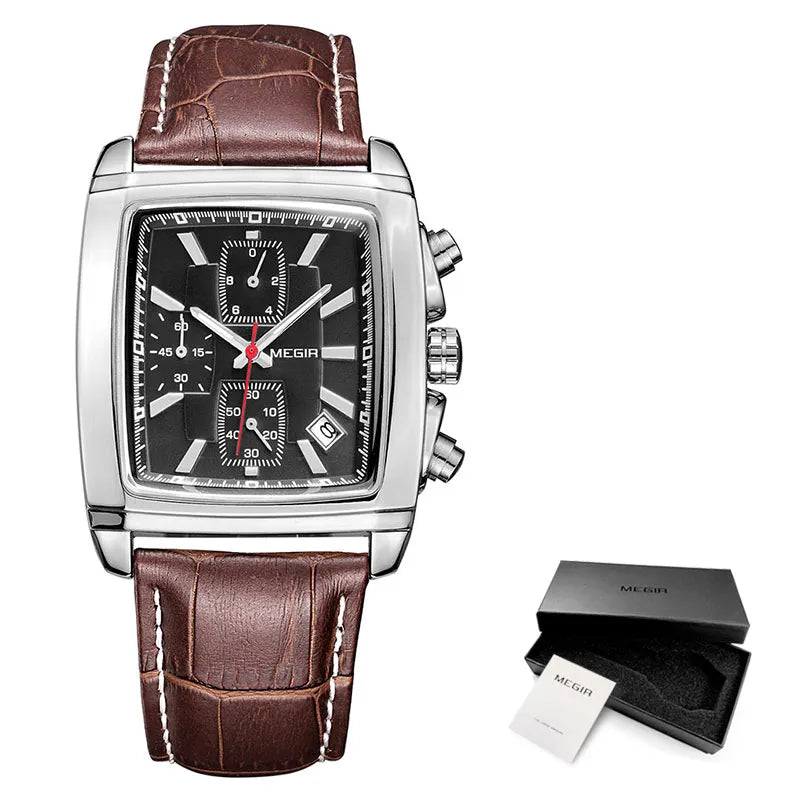 MEGIR New Casual Brand Watches Men Hot Fashion Sport Wristwatch Man Chronograph Leather Watch for Male Luminous Calendar Hour
