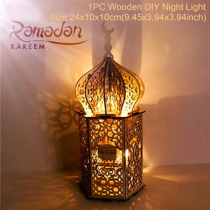 Wooden Palace Ornament Ramadan Decoration for Home 2024 Aid Eid Mubarak Ramadan Kareem Islamic Muslim Festival Party Decor