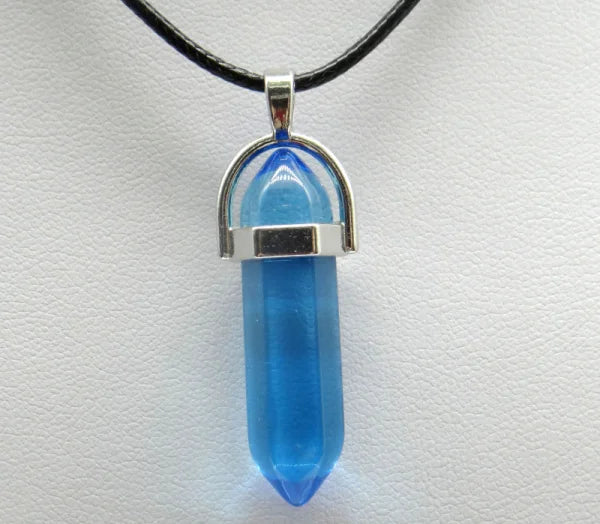 1PCS Natural Stone Quartz Crystal Opal Agates Hexagonal Column Pendulum Pendant Leather Chains Necklace Fashion Charms Pendant