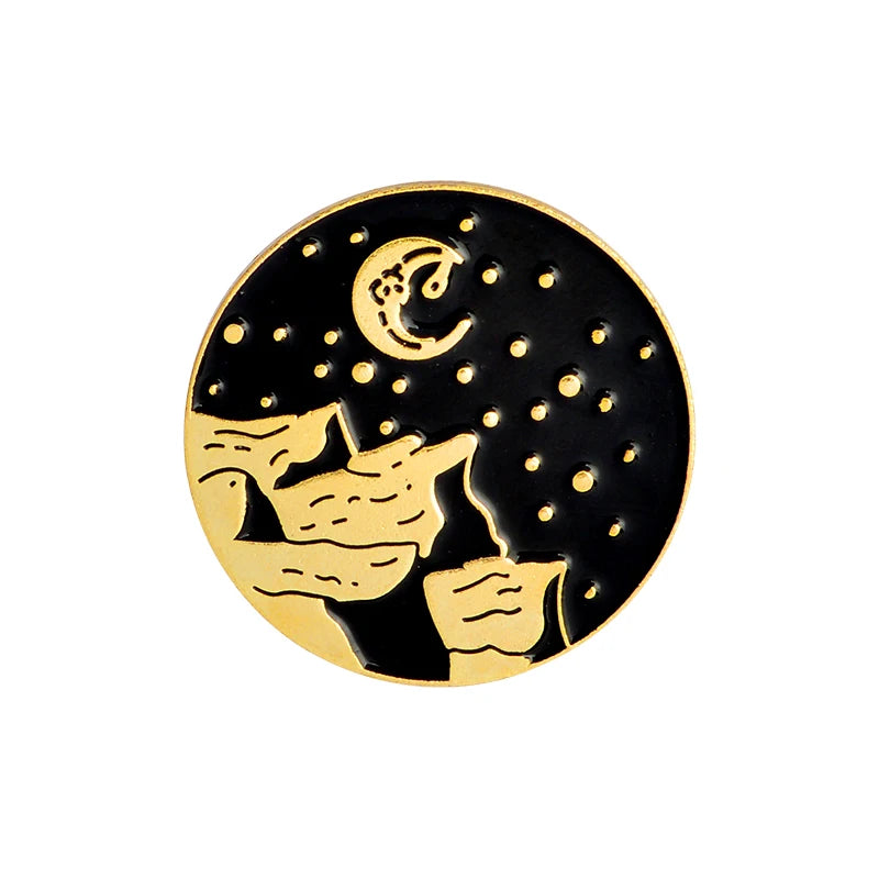Outdoors Mountain Starry Night Enamel Pin Custom Wild Camping Hiking Brooches Bag Clothes Lapel Pin Adventure Badge Jewelry