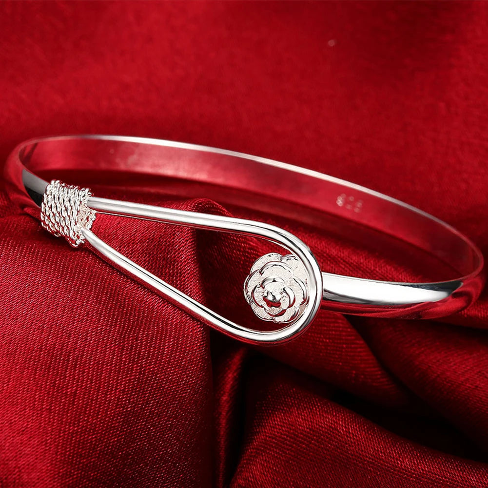 Andara 925 Sterling Silver Round Heart Open Bracelet for Women Jewelry Cuff Bangles