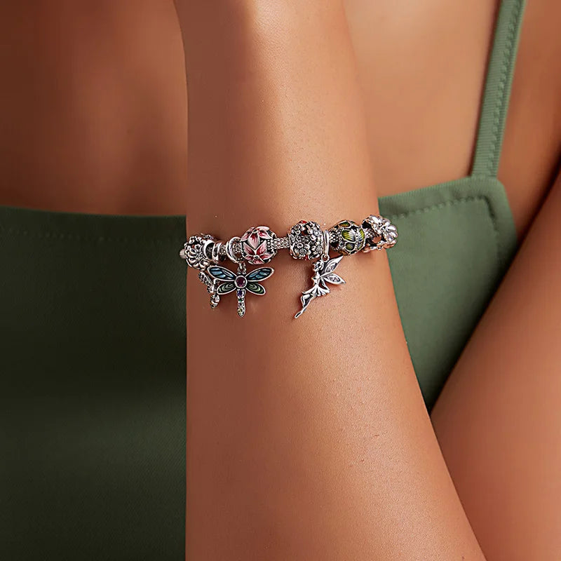 BAMOER 925 Sterling Silver Crystal Bee Crystal Charm Fit Women Charm Bracelets DIY Jewelry Girlfriend