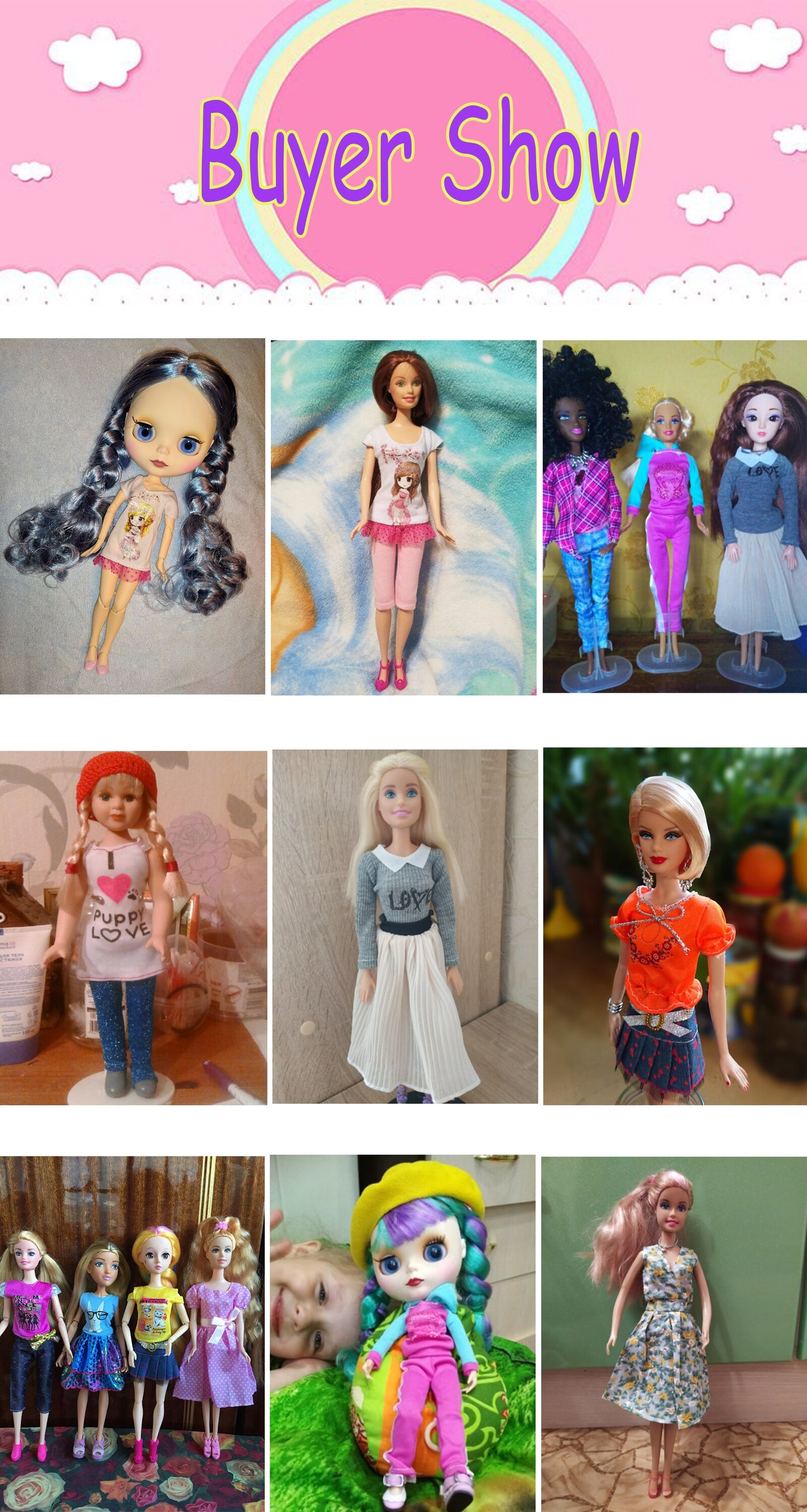 1 PCS Handmade Fashion Outfit Short Dress Cartoon Cute Pattern T-Shirt Pants Trousers Accessories Clothes for Barbie Doll Toys