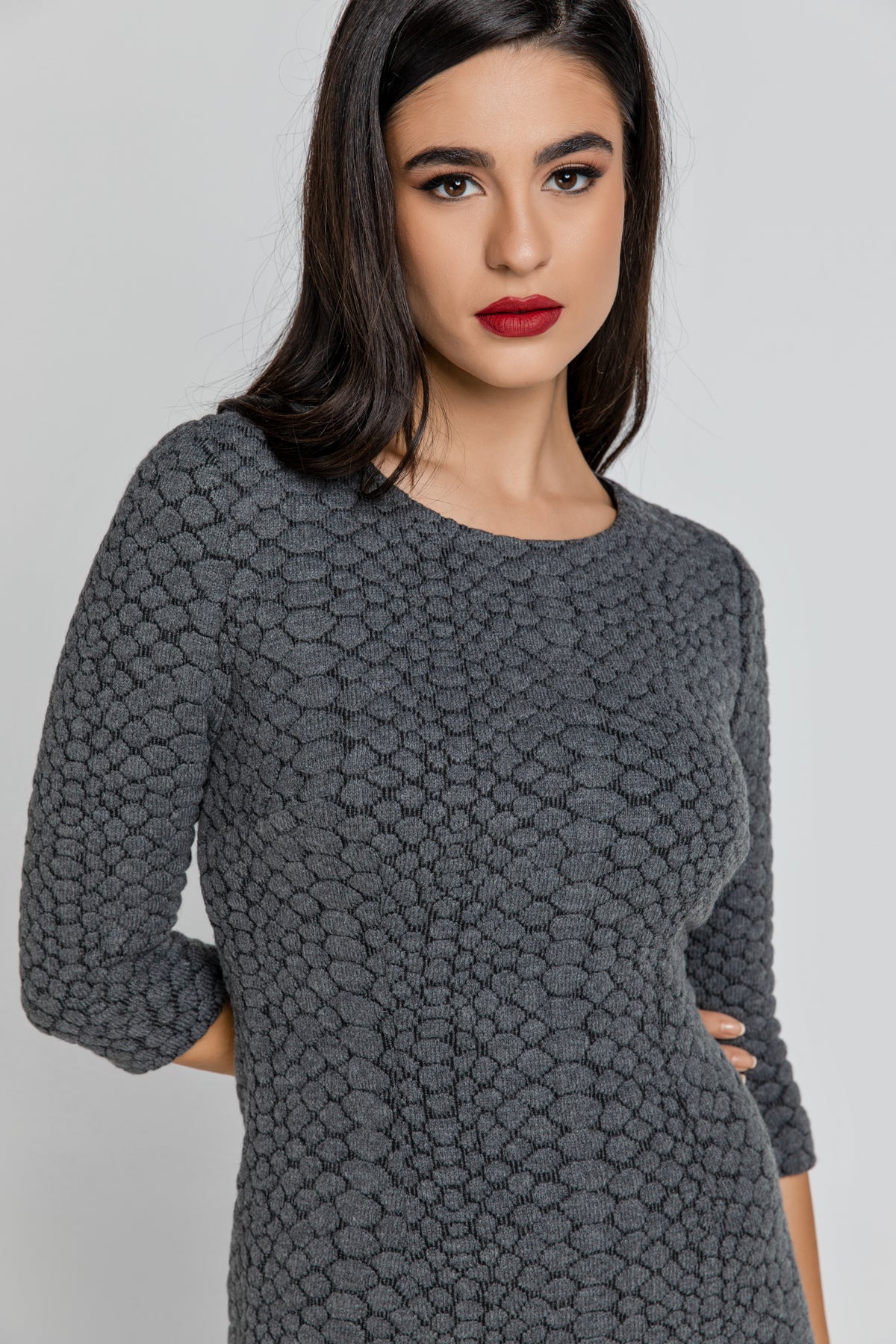 Dark Grey Jacquard Dress by Conquista