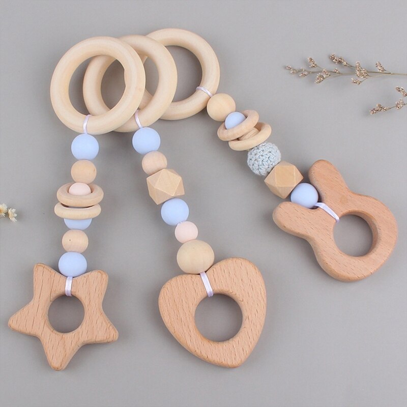3 Pcs/Set Nordic Baby Gym Frame Game Pendants Sensory Nursery Ring-Pull Toy Wooden Clothes Rack Kids Room Decoration