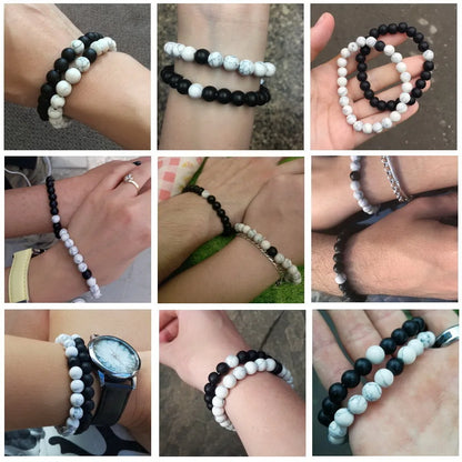 XQNI 2pcs/Set Style Couples Distance Bracelet Natural Stone Yoga Beaded Bracelet for Men Women Friend Charm Strand Jewelry