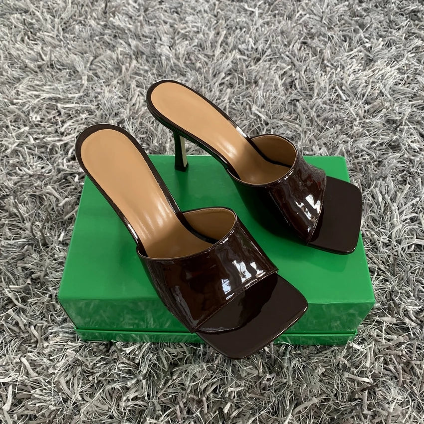 2023 New Summer Women Sandals Square Toe Ladies Heel MulesThin High Heels Sandals Slippers Female Fashion Woman Shoes