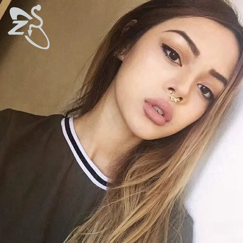 Indian Nose Piercing Septum Clicker Real Clip Rings Piercing Jewelry Septum Tribal Hoop Nose Ring Body Piercing Septo Indiano
