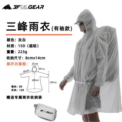 3F UL Gear Single Person Poncho Ultralight Hiking Cycling Raincoat Outdoor Awning Camping  15D Silicone 210T