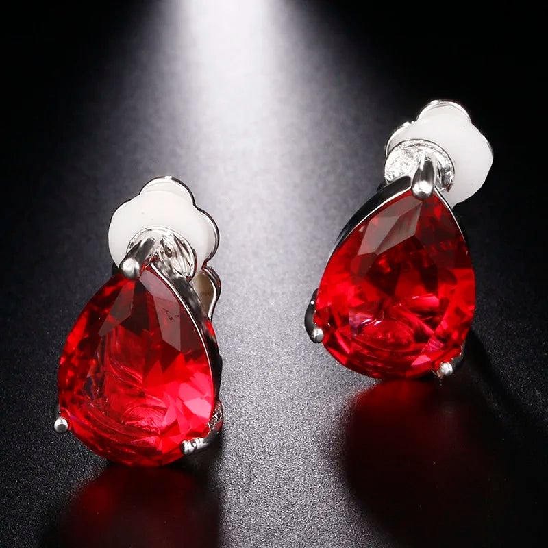 Water Drop Cubic Zirconia Clip Earrings With Elegant Blue Stone Earrings for Punk Girl Party Pendientes Mujer Moda