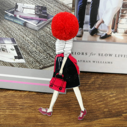 Fashion Brooch Pins for Woman Brooches Girls Face Cartoon Models Acrylic Brooches Kawaii Pompom Clothing Jewelry Accessories