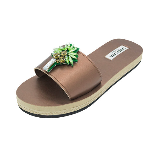 Palm Tree - Green Rhinestone Waterproof Espadrille Flat Womens Sandals