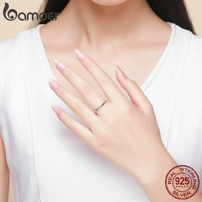 Bamoer 925 Sterling Silver Luminous Finger Ring Simple Heart Wedding Rings for Women Wedding Engagement Jewelry SCR450