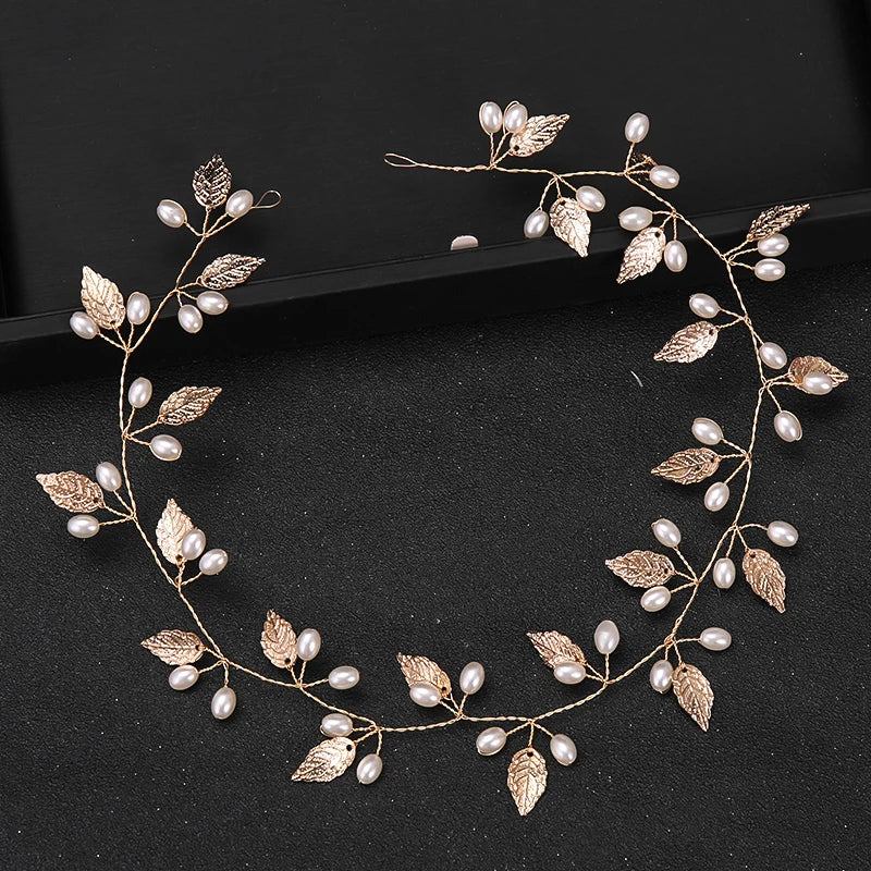 Gold/Silver Color Headbands Bride Hair Accessories Flower Pearl Crystal Hairbands Bridal Tiaras Headpiece Wedding Hair Jewelry