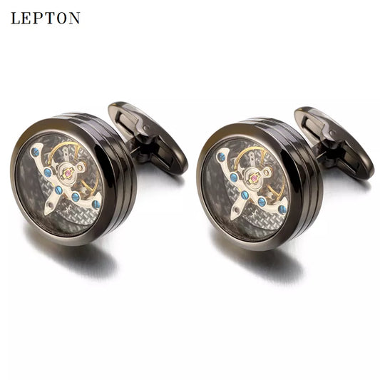 High Quality Movement Tourbillon Cufflinks for Mens Wedding Groom Mechanical Watch Steampunk Gear Cufflinks Relojes Gemelos