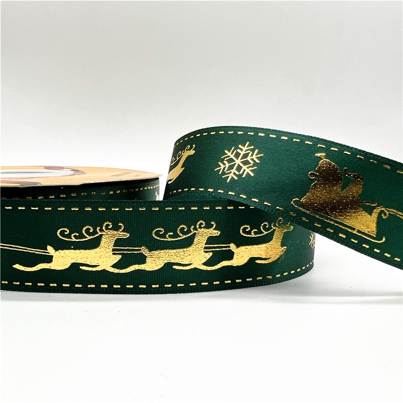 5yards 1inch 25mm Christmas Ribbon Printed Christmas Polyester Ribbon for Handmade Design Christmas Decoration