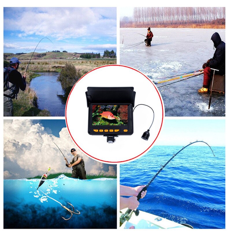 Fish Finder 20M 30M HD 1000TVL Underwater Ice Fishing Fish Camera Video 4.3" LCD 8pcs IR  150 Degrees Angle Sunvisor Fishfinder
