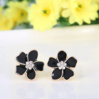 Korea Style Flower Shape Enamel Clip on Earrings Without Piercing for Girls Party Cute Lovely No Hole Ear Clip Jewelry