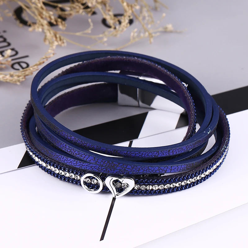HOCOLE Fashion Gem Rhinestone Magnetic Leather Bracelets & Bangles Bohemian Handmade Multilayer Wrap Jewelry Women Pulseira