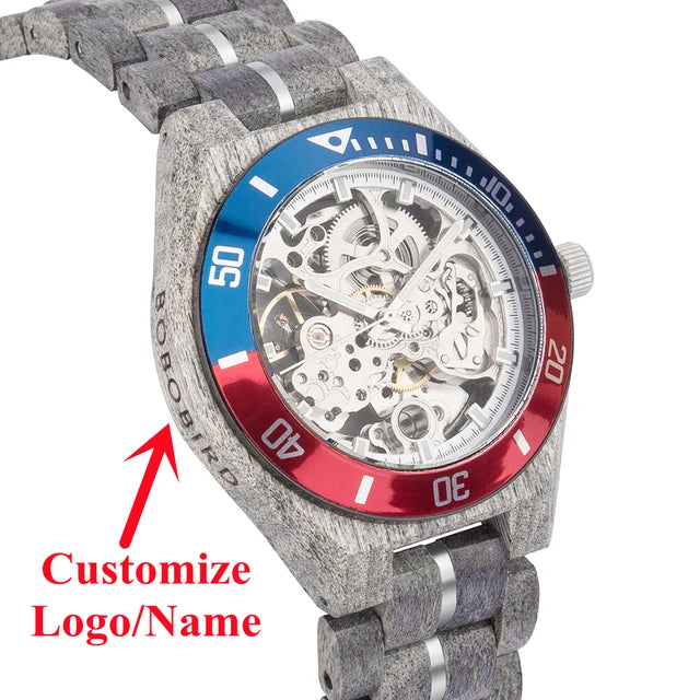 Wooden Automatic Mechanical Watch Men Wristwatch BOBO BIRD Top Luminous Hands Clock Custom Relogio Masculino