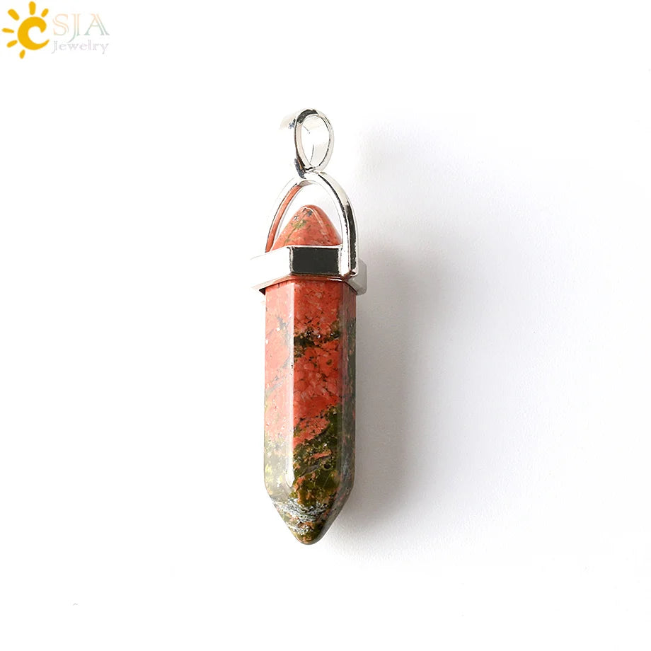 CSJA Bullet Natural Stone Pendant Real Purple Crystal Men Women Chakra Gem Stones Quartz Aventurine Pendants Jewelry  E001