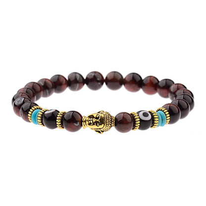 Charm Buddha&Evil Eye Bracelet Women 8mm Elastic Round Bright Black Stone Chakra Bracelets Men Erkek Bileklik Homme
