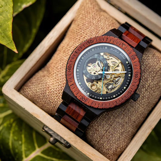 Wooden Automatic Mechanical Watch Men Wristwatch BOBO BIRD Top Luminous Hands Clock Custom Relogio Masculino