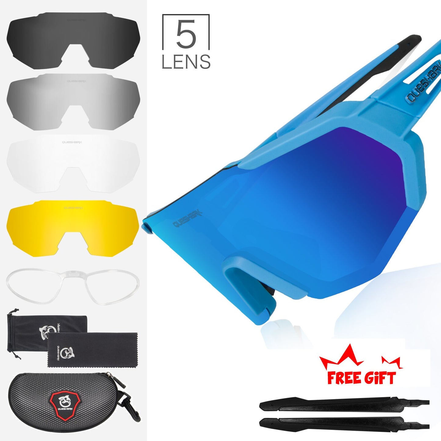QUESHARK Women Men Polarized Cycling Sunglasses 5 Lens/Set Sports MTB Bicycle Eyewear Riding Road Bike Glasses Goggles QE42